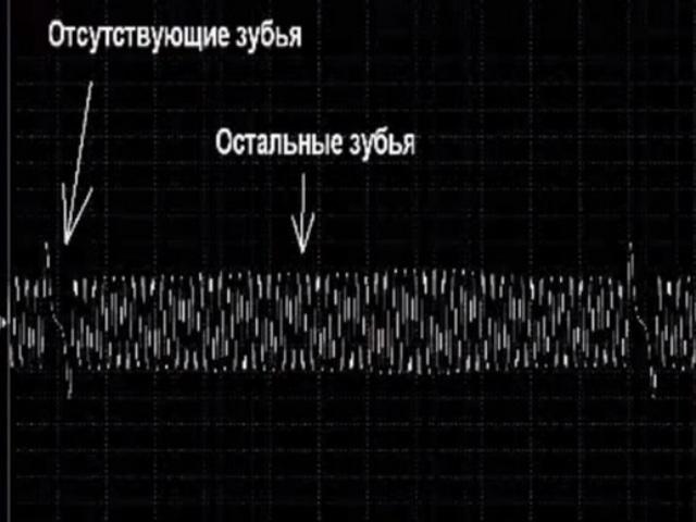 Показание осциллографа датчика коленвала